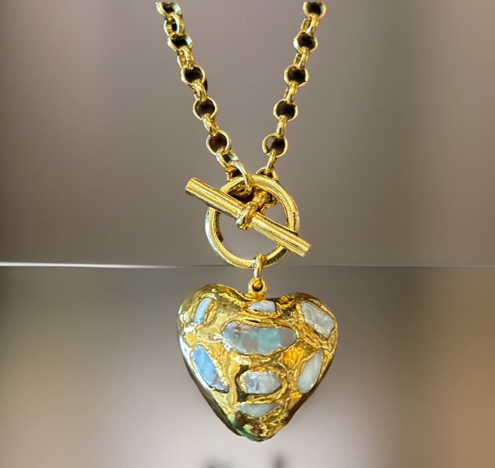 Karine Sultan Gold Heart Amazonite Charm Necklace 24K Gold Plated NWT